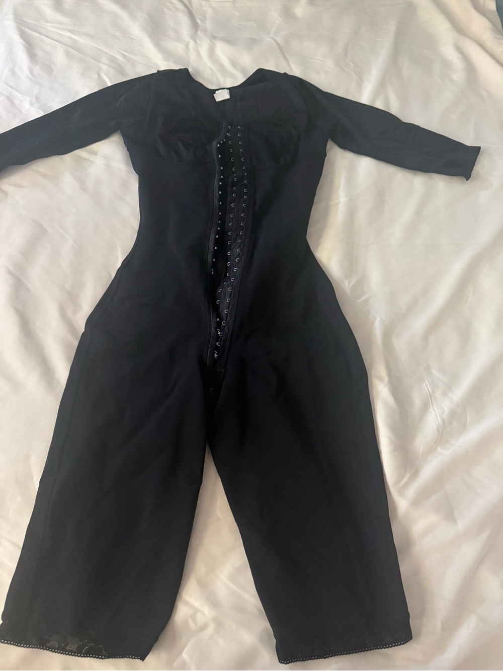 Women's Black Full-Length Shapewear Jumpsuit with Front Hook Closure